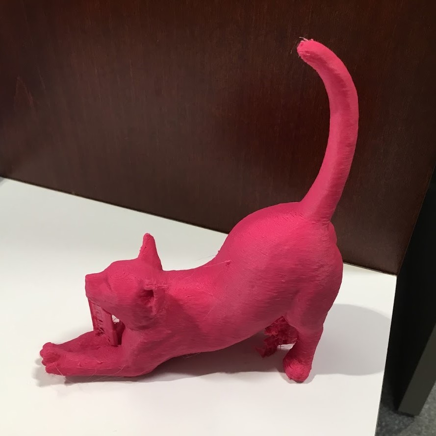 pink 3d printed cat stretching