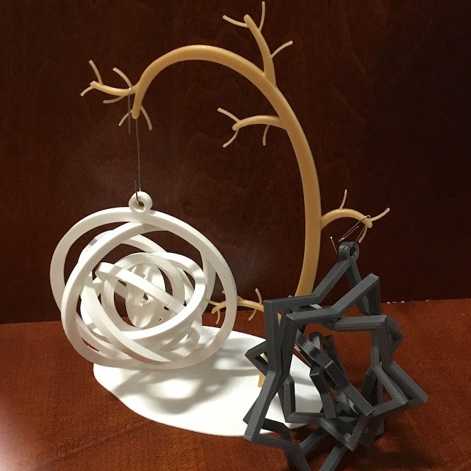 3d printed ornaments on a 3d printed tree